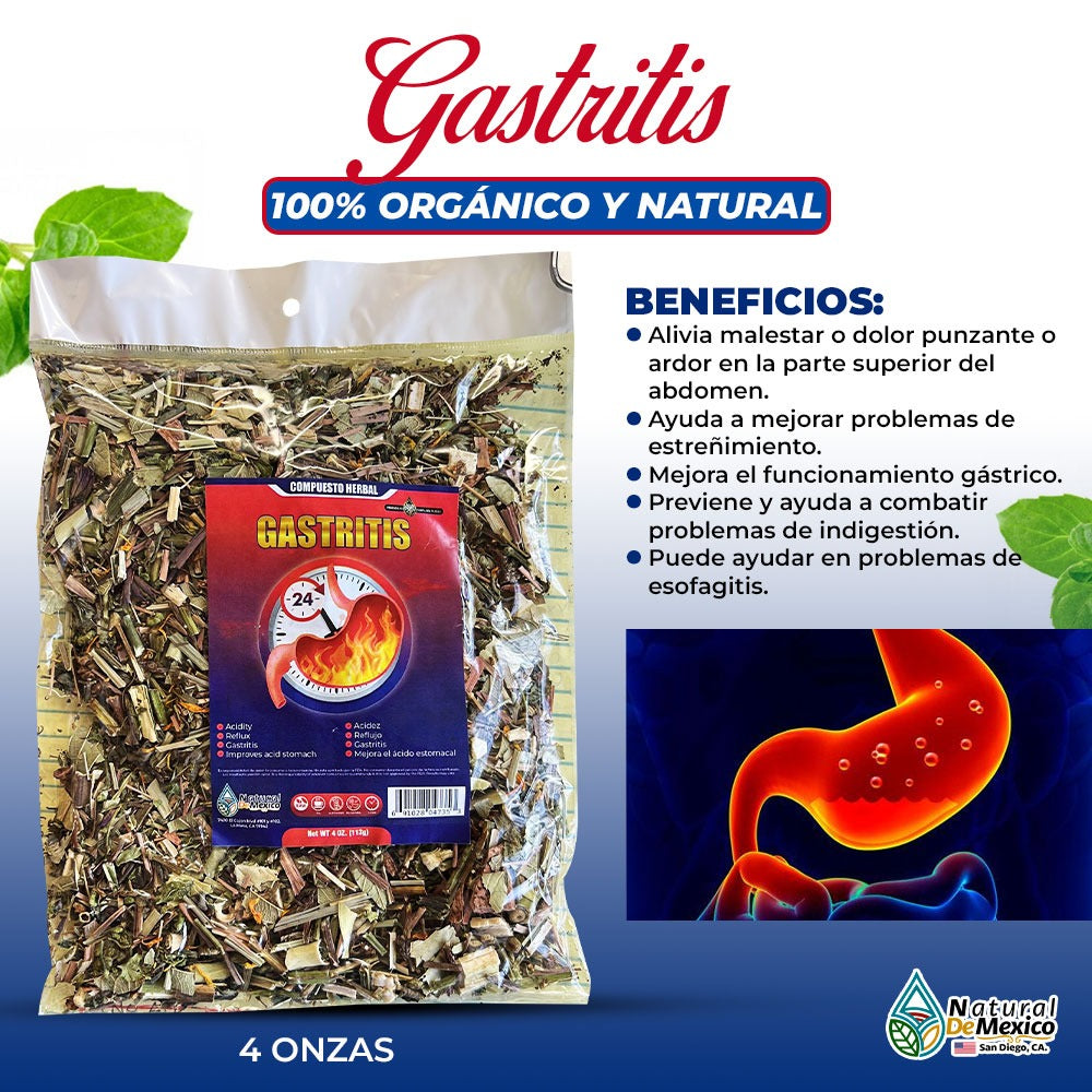 Gastritis Compuesto Herbal Tea 4 Oz-113gr. Antinflammatory Gastritis, H. Pylori, Heartburn