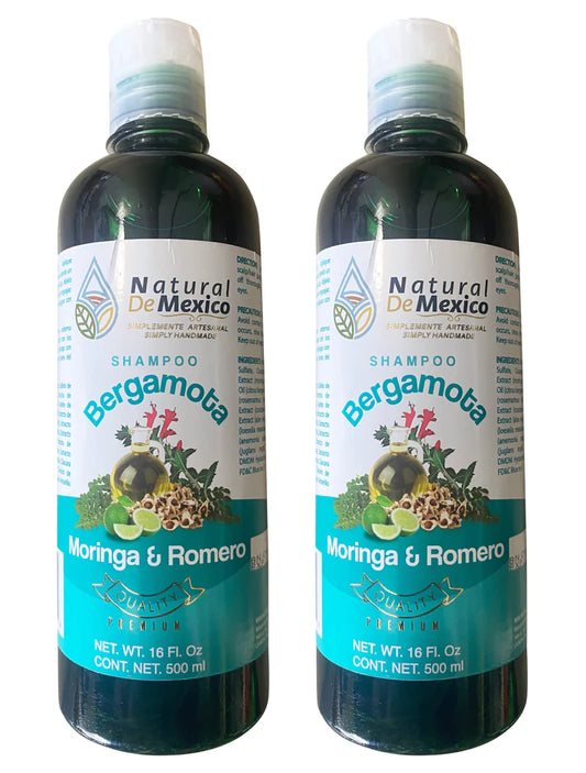 2 Pack Shampoo de Bergamota con Moringa y Romero Shampoo 16 Fl Oz Enriquecido Premium Quality