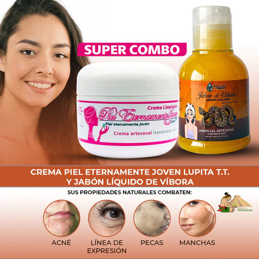 Crema Piel Eternamente Joven Lupita TT y Jabón Líquido de Víbora