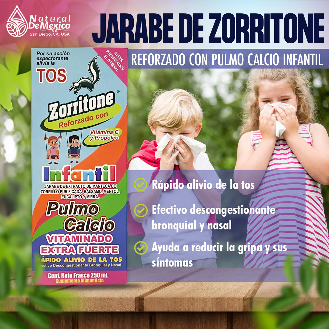 Jarabe Tos Infantil Zorritone Reforzado con Vitamina C y Propóleo Pulmo Calcio Vitaminado Extra Fuerte Frasco 250 ml