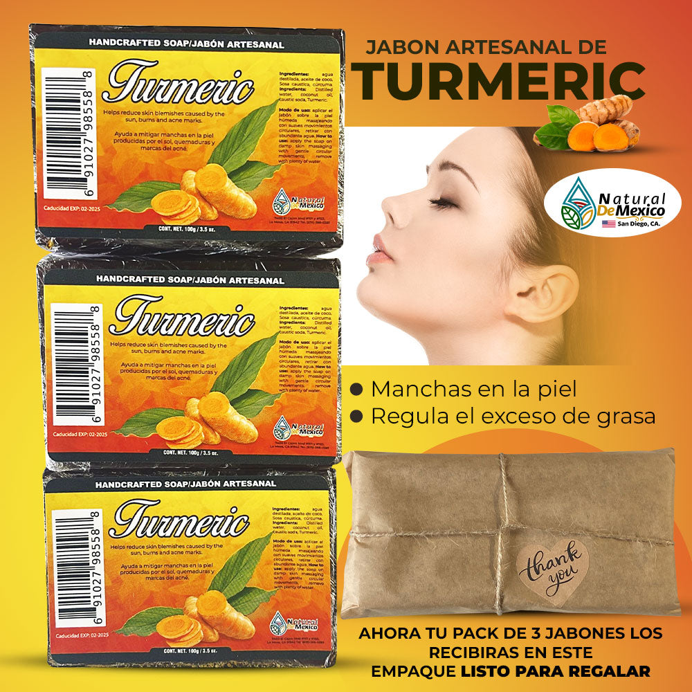 Curcuma Jabon de Barra Turmeric Soap Bar 3 Pack