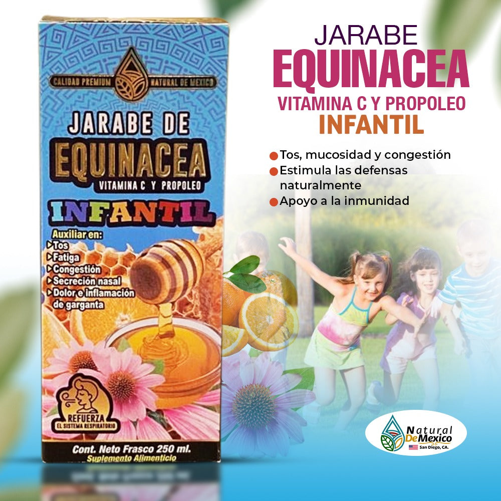 Jarabe de Equinacea Infantil 250ml Tos Fatiga Mucosidad Congestion Apoyo Sistema Inmune