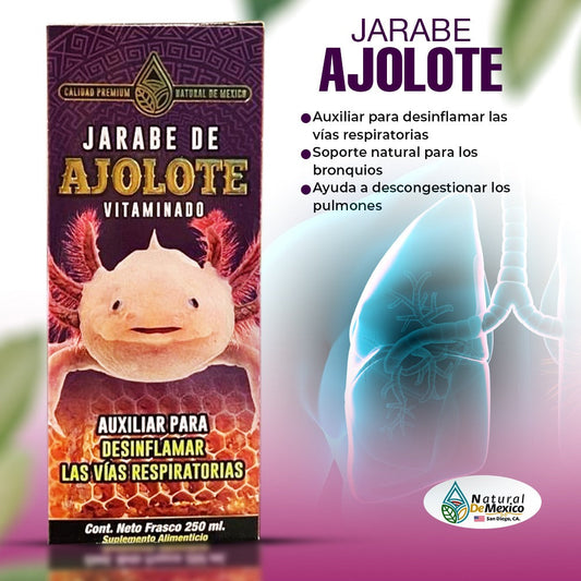 Jarabe de Ajolote Vitaminado 250ml Ayuda a Desinflamar Vias Respiratorias Sporte Bronquios