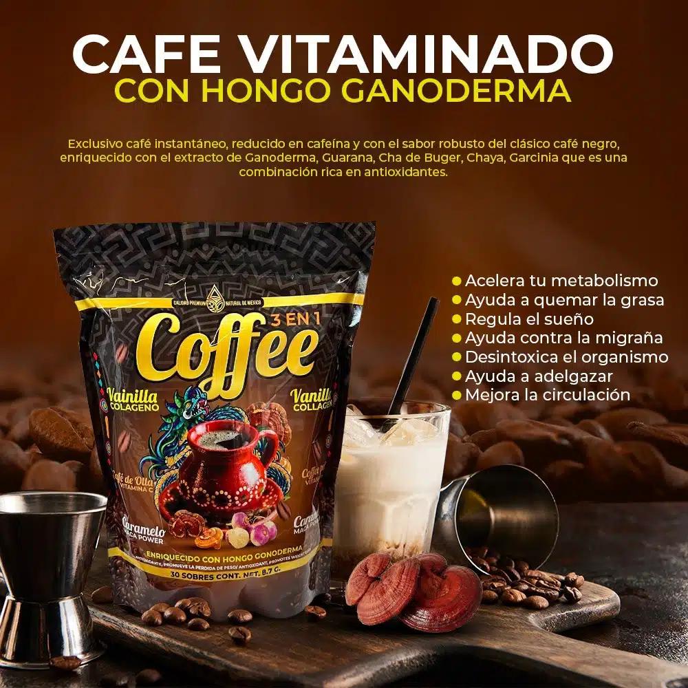 Vitaminated Coffee with Genoderma Mushroom Cafe Vitaminado Instantaneo con Genoderma